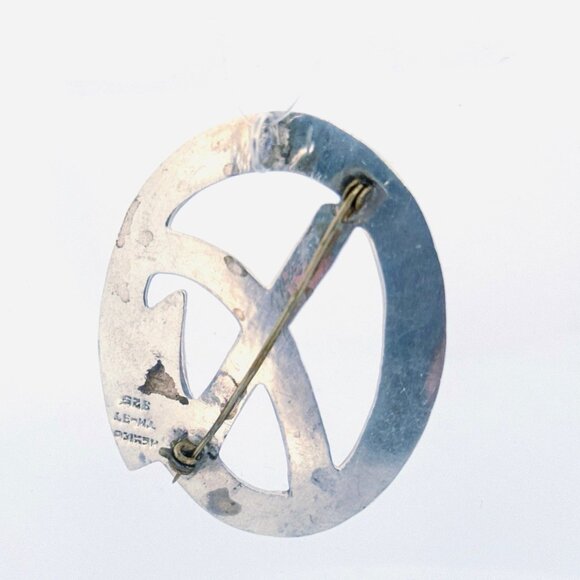 Vintage Estate 925 Sterling Silver Pendant Brooch-Pin, Unique O with X Design - Picture 4 of 10